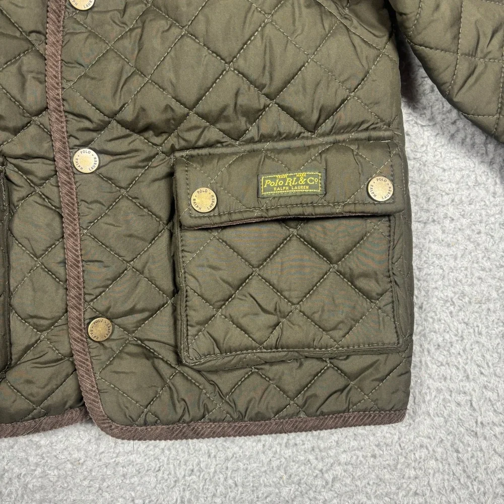 Polo Ralph Lauren Kids Olive Green Quilted Barn Jacket Corduroy Collar 4/4T